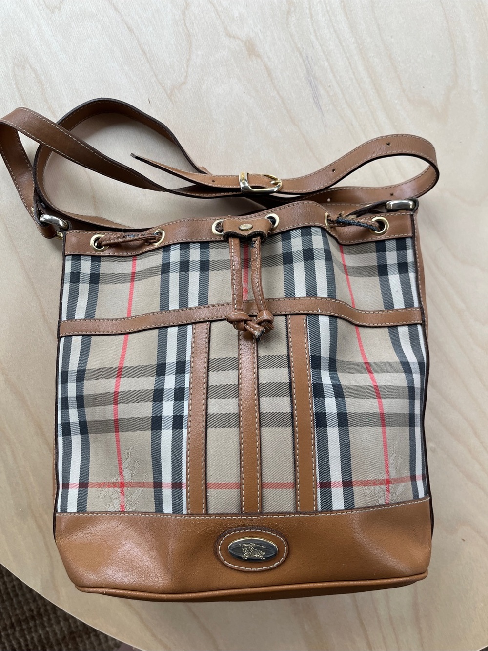 Burberry Tan Plaid Bucket Bag